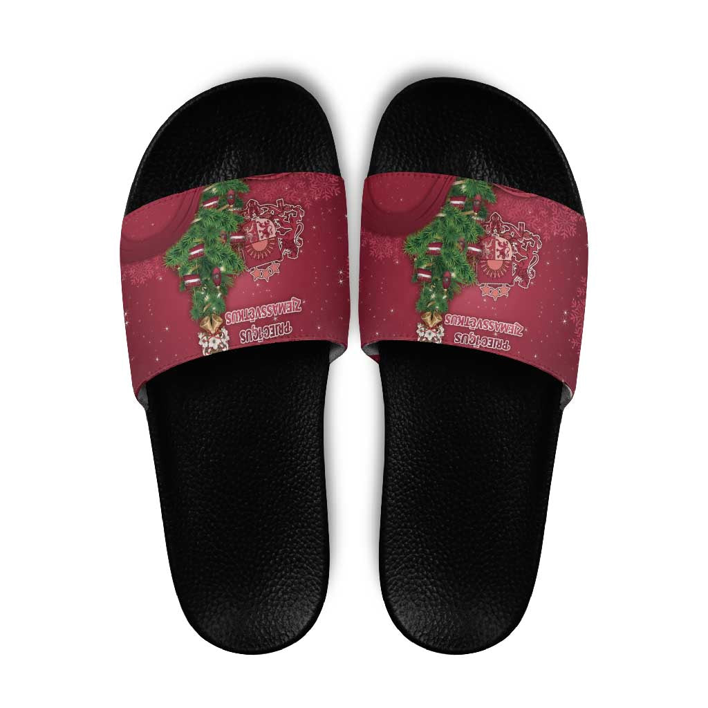 Latvia Christmas Slide Sandals Xmas Tree Latvija - Wonder Print Shop