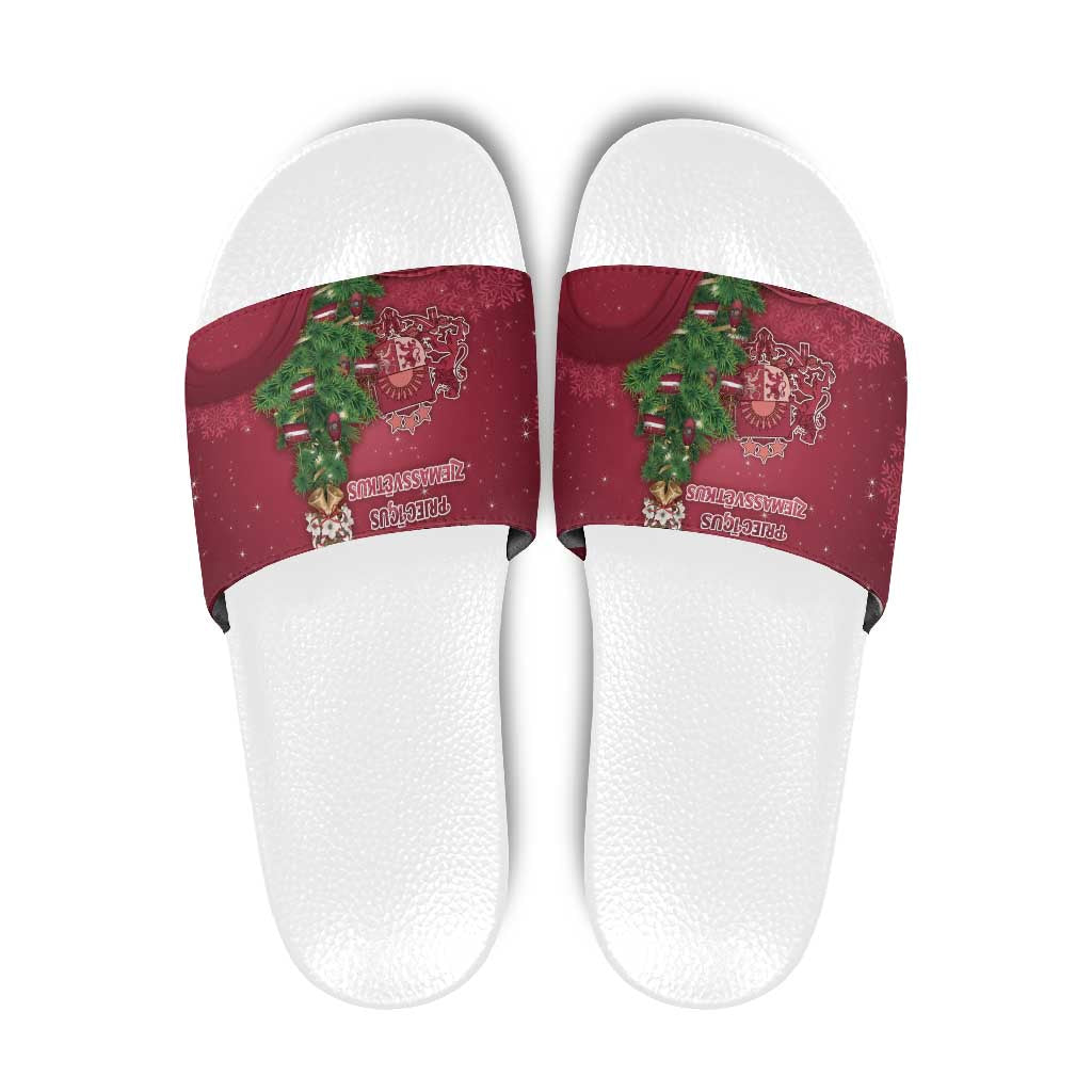 Latvia Christmas Slide Sandals Xmas Tree Latvija - Wonder Print Shop