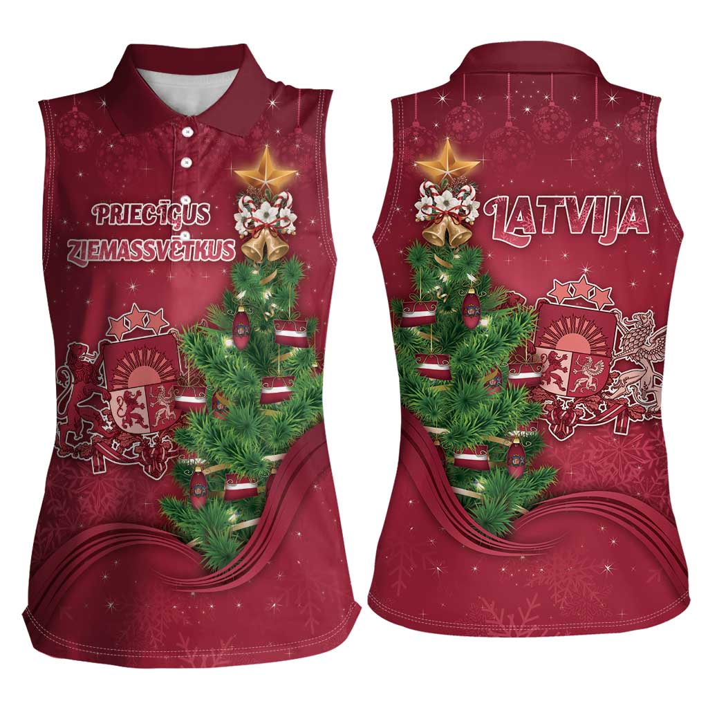 Latvia Christmas Women Sleeveless Polo Shirt Xmas Tree Latvija - Wonder Print Shop