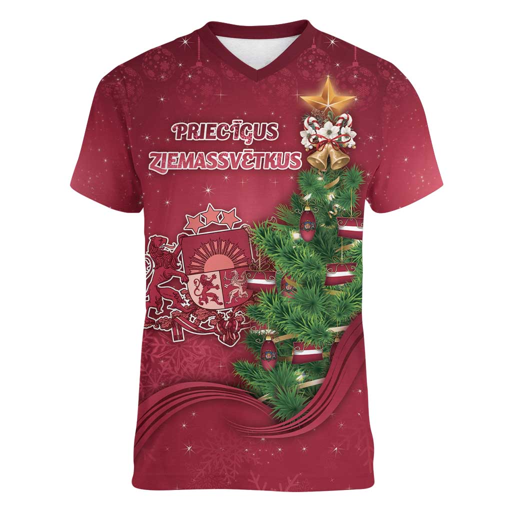 Latvia Christmas Women V-Neck T-Shirt Xmas Tree Latvija - Wonder Print Shop