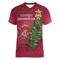 Latvia Christmas Women V-Neck T-Shirt Xmas Tree Latvija - Wonder Print Shop