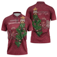 Latvia Christmas Zipper Polo Shirt Xmas Tree Latvija - Wonder Print Shop