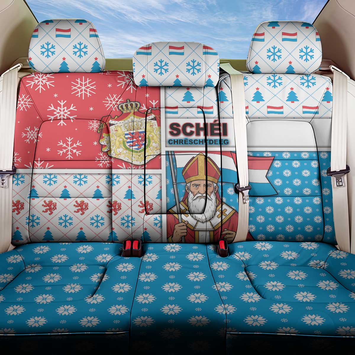 Luxembourg Christmas Back Car Seat Cover Kleeschen With Xmas Patterns - Wonder Print Shop