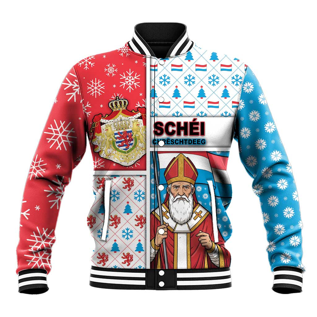 Luxembourg Christmas Baseball Jacket Kleeschen With Xmas Patterns - Wonder Print Shop