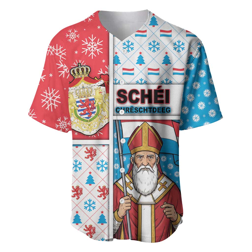 Luxembourg Christmas Baseball Jersey Kleeschen With Xmas Patterns - Wonder Print Shop