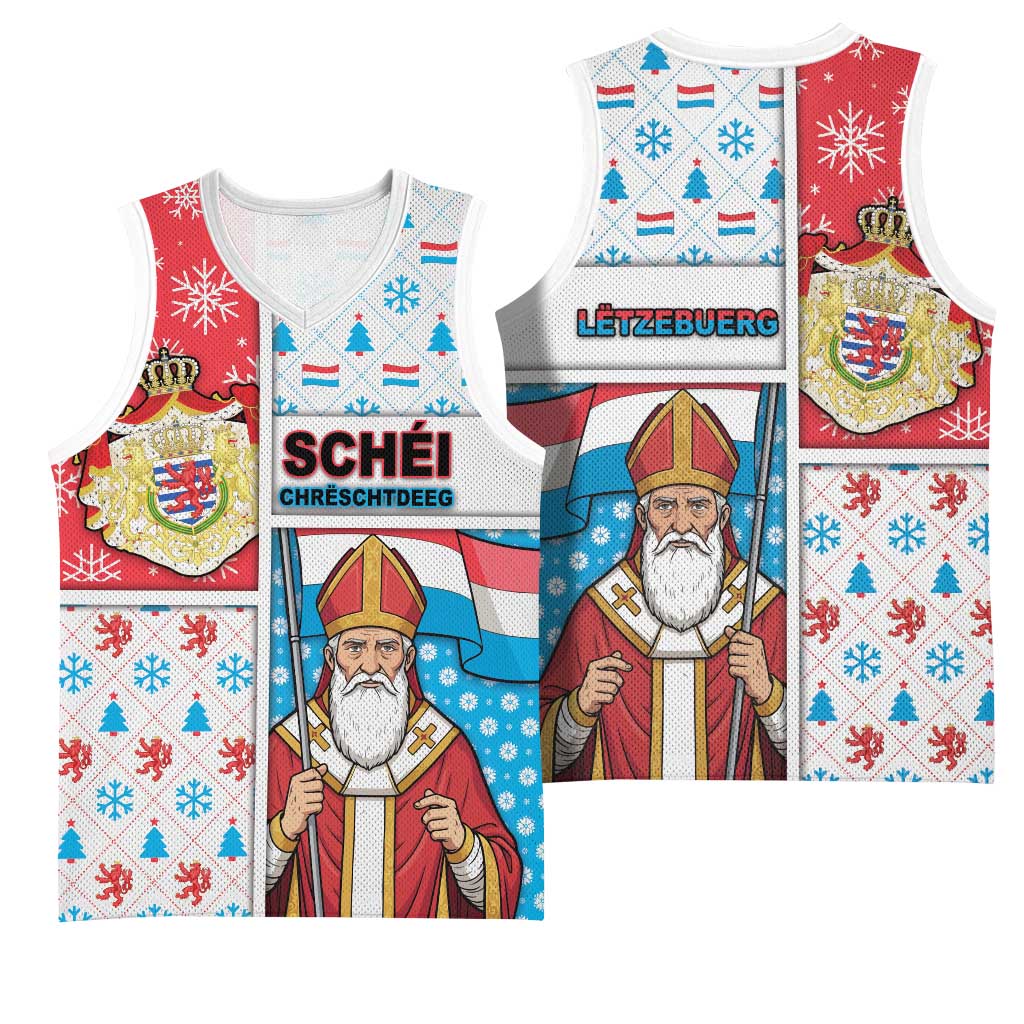 Luxembourg Christmas Basketball Jersey Kleeschen With Xmas Patterns - Wonder Print Shop
