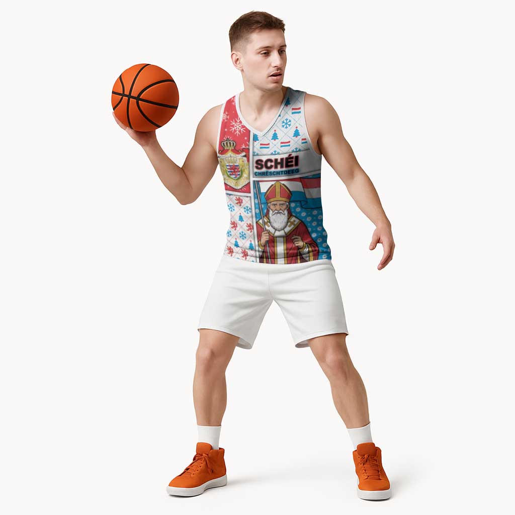 Luxembourg Christmas Basketball Jersey Kleeschen With Xmas Patterns - Wonder Print Shop