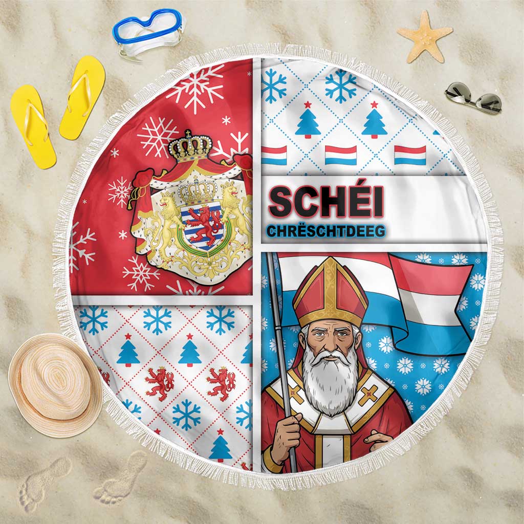Luxembourg Christmas Beach Blanket Kleeschen With Xmas Patterns - Wonder Print Shop