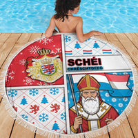 Luxembourg Christmas Beach Blanket Kleeschen With Xmas Patterns - Wonder Print Shop