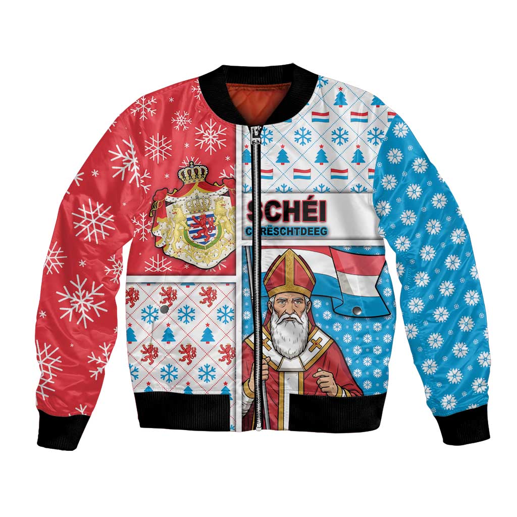 Luxembourg Christmas Bomber Jacket Kleeschen With Xmas Patterns - Wonder Print Shop