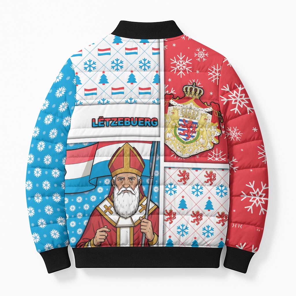 Luxembourg Christmas Bomber Puffer Jacket Kleeschen With Xmas Patterns - Wonder Print Shop