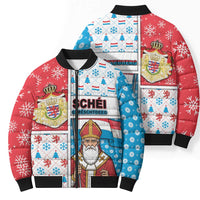Luxembourg Christmas Bomber Puffer Jacket Kleeschen With Xmas Patterns - Wonder Print Shop