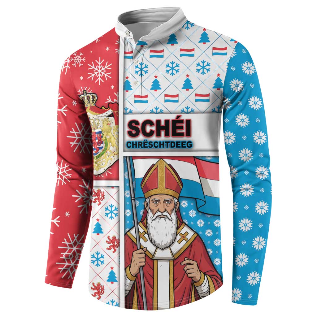 Luxembourg Christmas Button Sweatshirt Kleeschen With Xmas Patterns - Wonder Print Shop