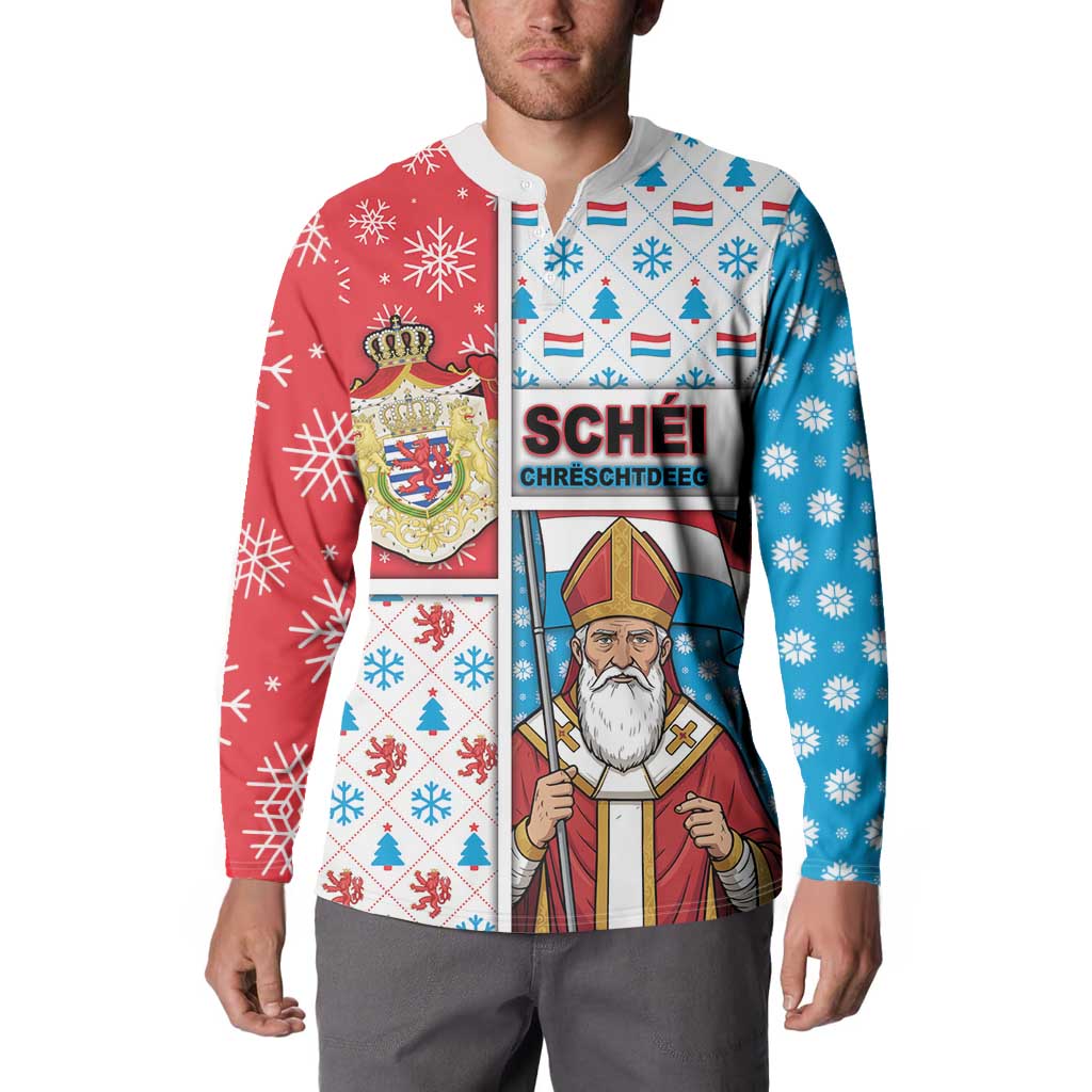 Luxembourg Christmas Button Sweatshirt Kleeschen With Xmas Patterns - Wonder Print Shop
