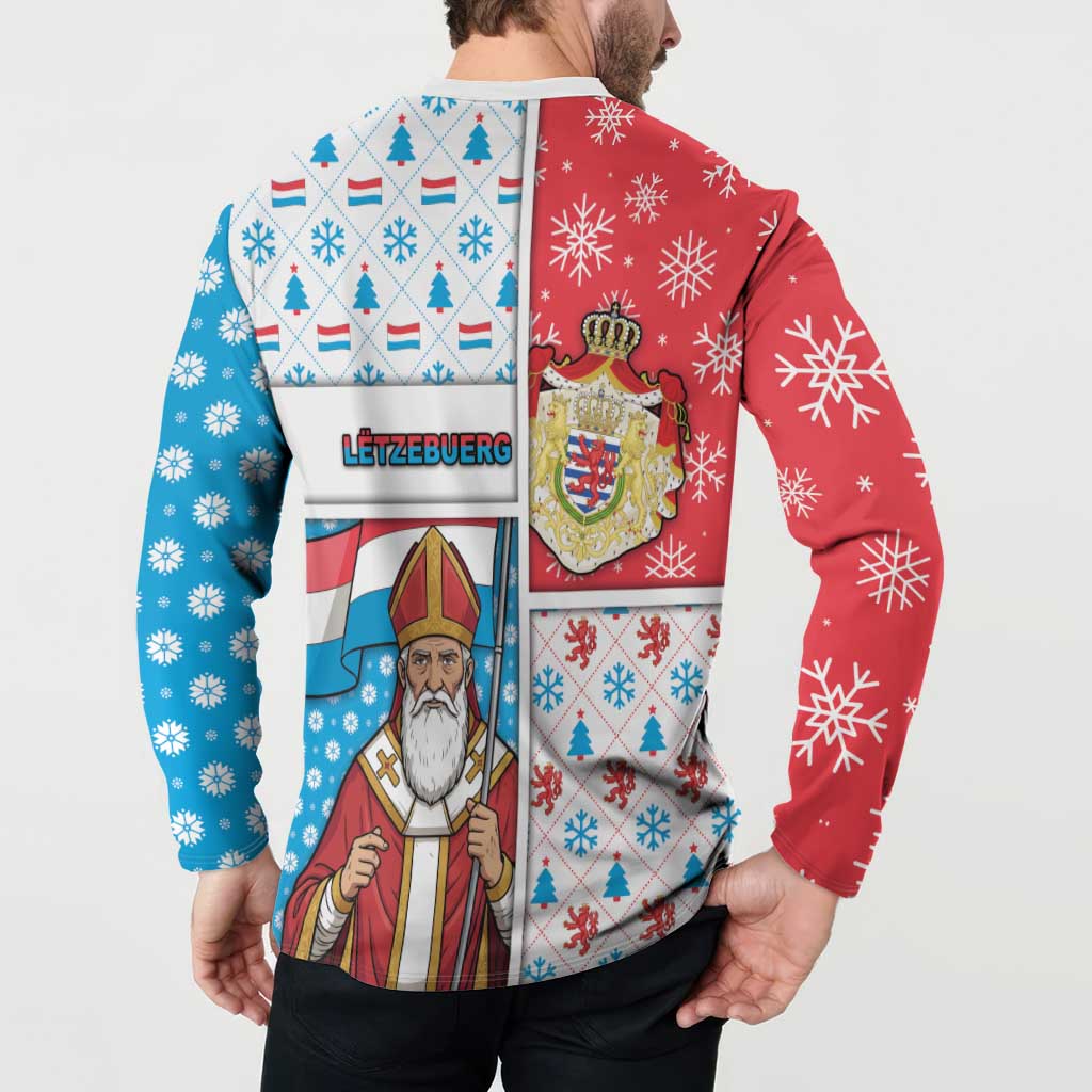 Luxembourg Christmas Button Sweatshirt Kleeschen With Xmas Patterns - Wonder Print Shop
