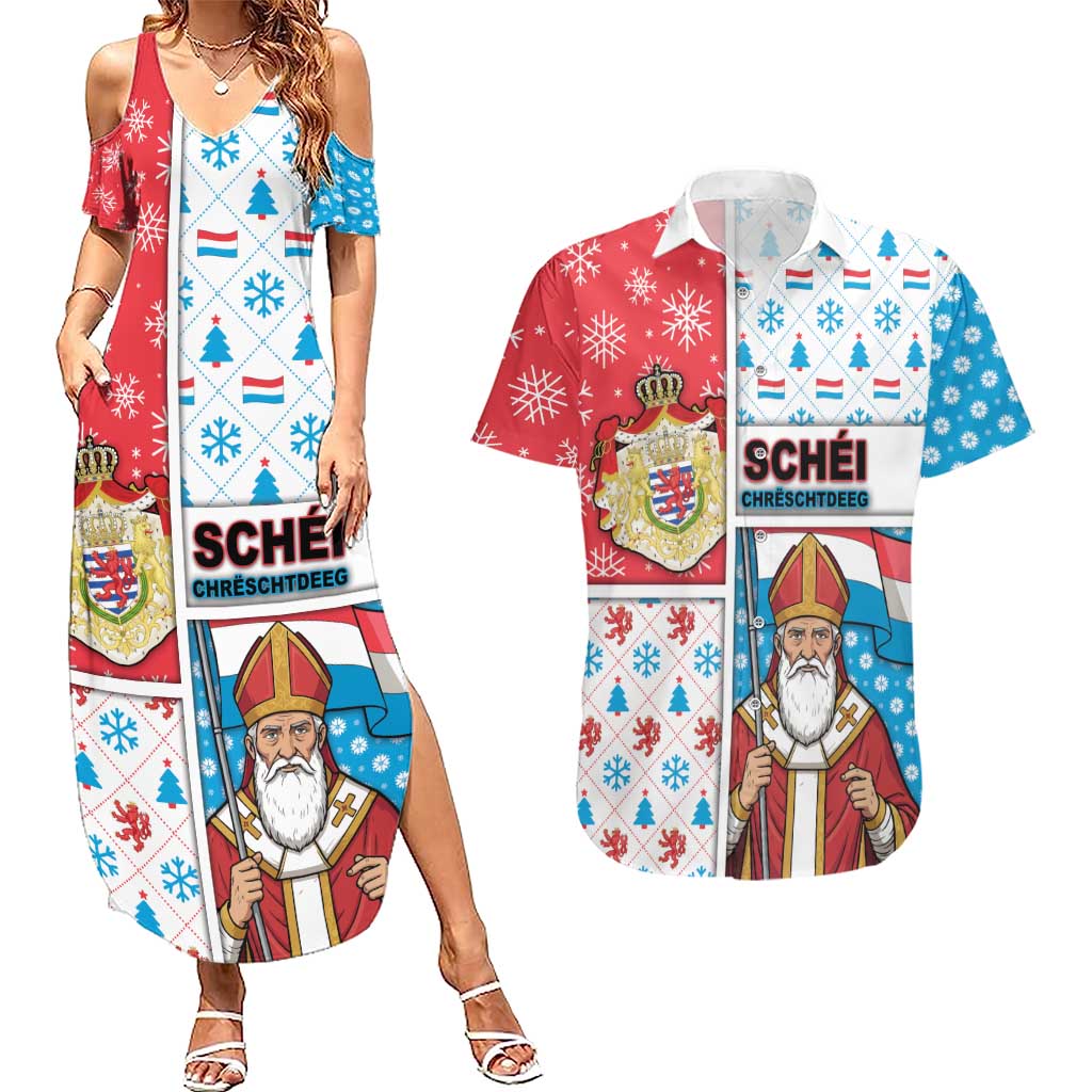 Luxembourg Christmas Couples Matching Summer Maxi Dress and Hawaiian Shirt Kleeschen With Xmas Patterns - Wonder Print Shop