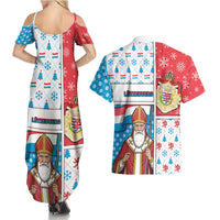 Luxembourg Christmas Couples Matching Summer Maxi Dress and Hawaiian Shirt Kleeschen With Xmas Patterns - Wonder Print Shop