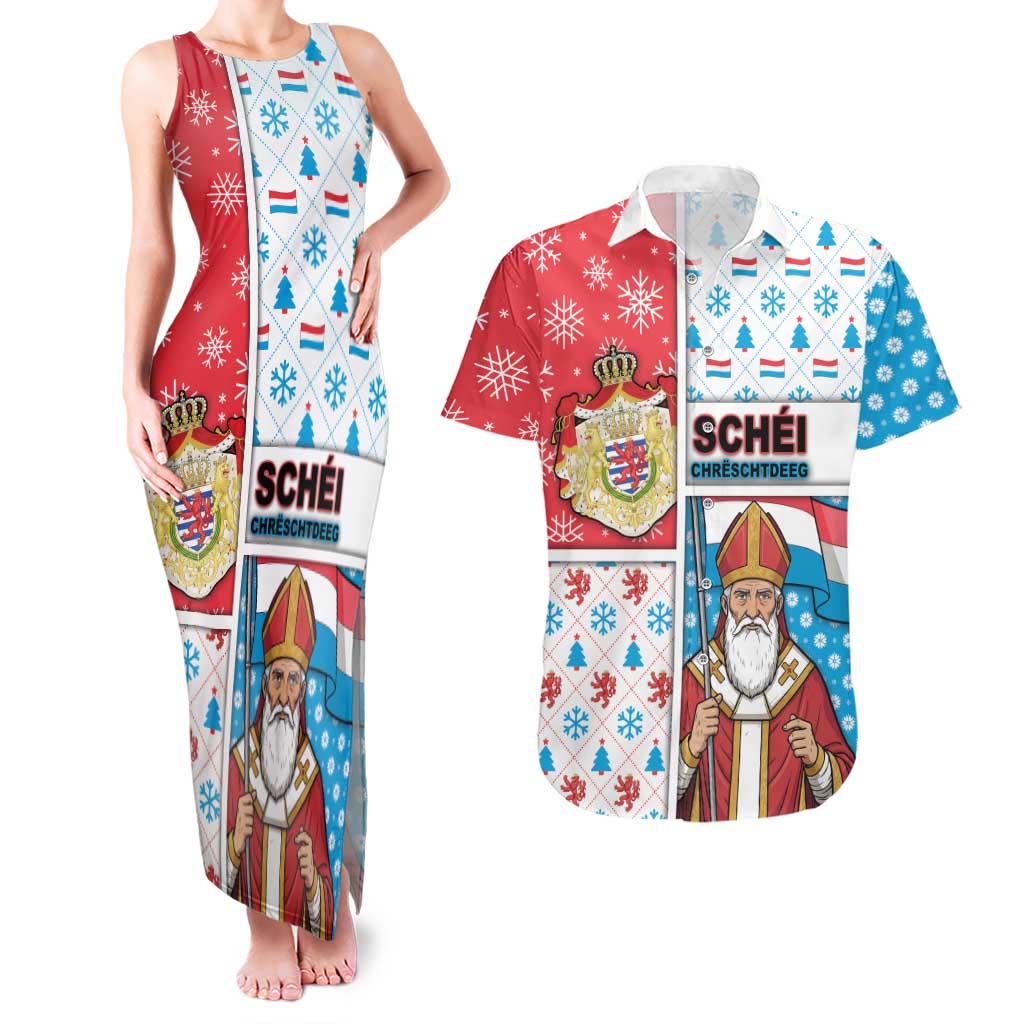 Luxembourg Christmas Couples Matching Tank Maxi Dress and Hawaiian Shirt Kleeschen With Xmas Patterns - Wonder Print Shop