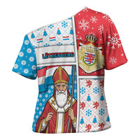 Luxembourg Christmas Cross Shoulder Shirt Kleeschen With Xmas Patterns - Wonder Print Shop