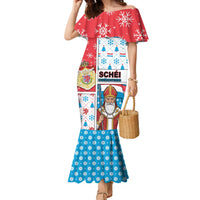 Luxembourg Christmas Family Matching Mermaid Dress and Hawaiian Shirt Kleeschen With Xmas Patterns - Wonder Print Shop
