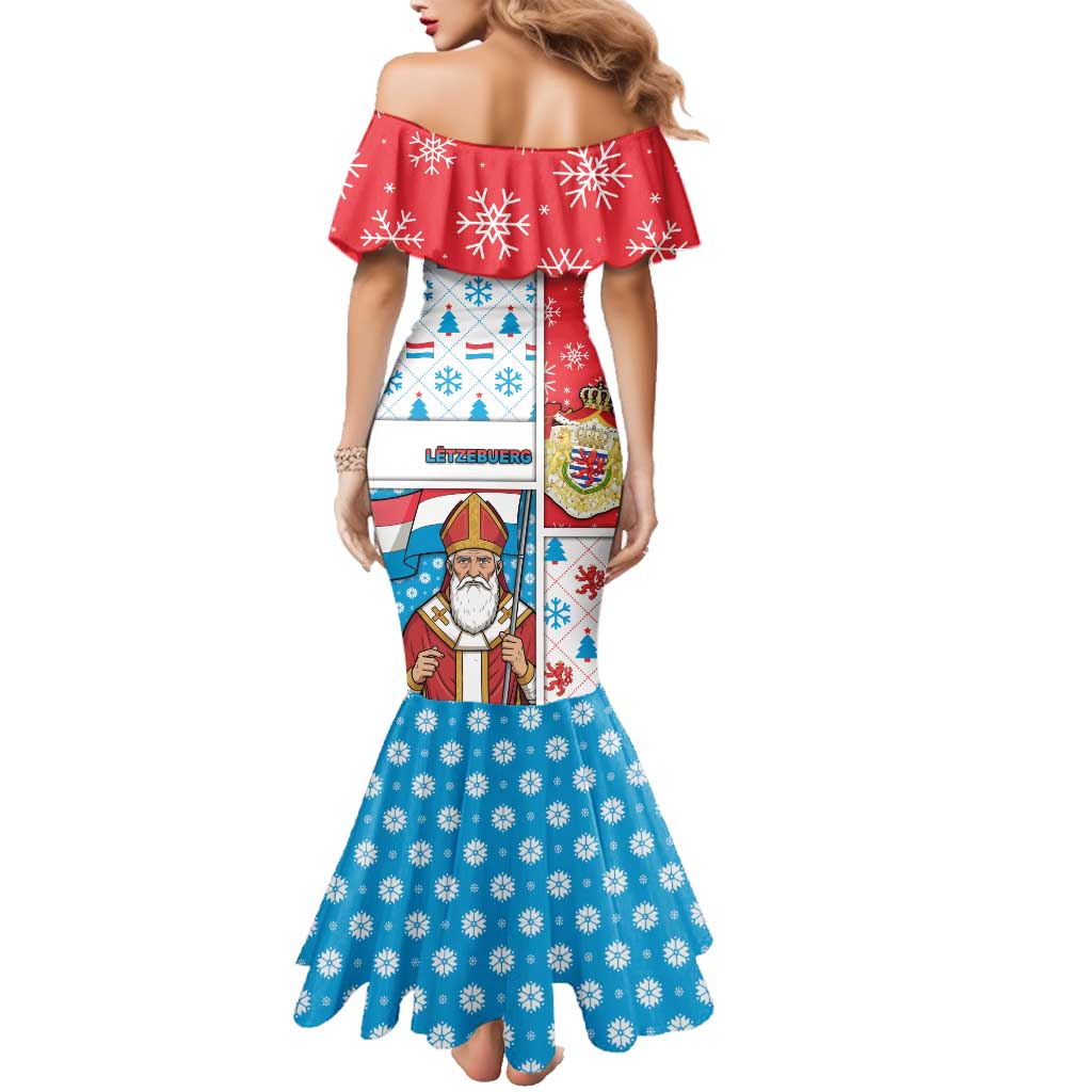 Luxembourg Christmas Family Matching Mermaid Dress and Hawaiian Shirt Kleeschen With Xmas Patterns - Wonder Print Shop