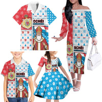 Luxembourg Christmas Family Matching Off The Shoulder Long Sleeve Dress and Hawaiian Shirt Kleeschen With Xmas Patterns - Wonder Print Shop