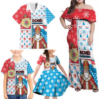 Luxembourg Christmas Family Matching Off Shoulder Maxi Dress and Hawaiian Shirt Kleeschen With Xmas Patterns - Wonder Print Shop