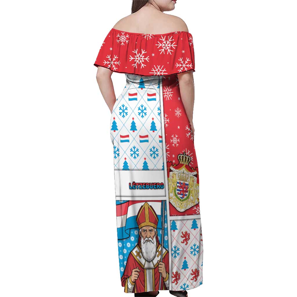 Luxembourg Christmas Family Matching Off Shoulder Maxi Dress and Hawaiian Shirt Kleeschen With Xmas Patterns - Wonder Print Shop