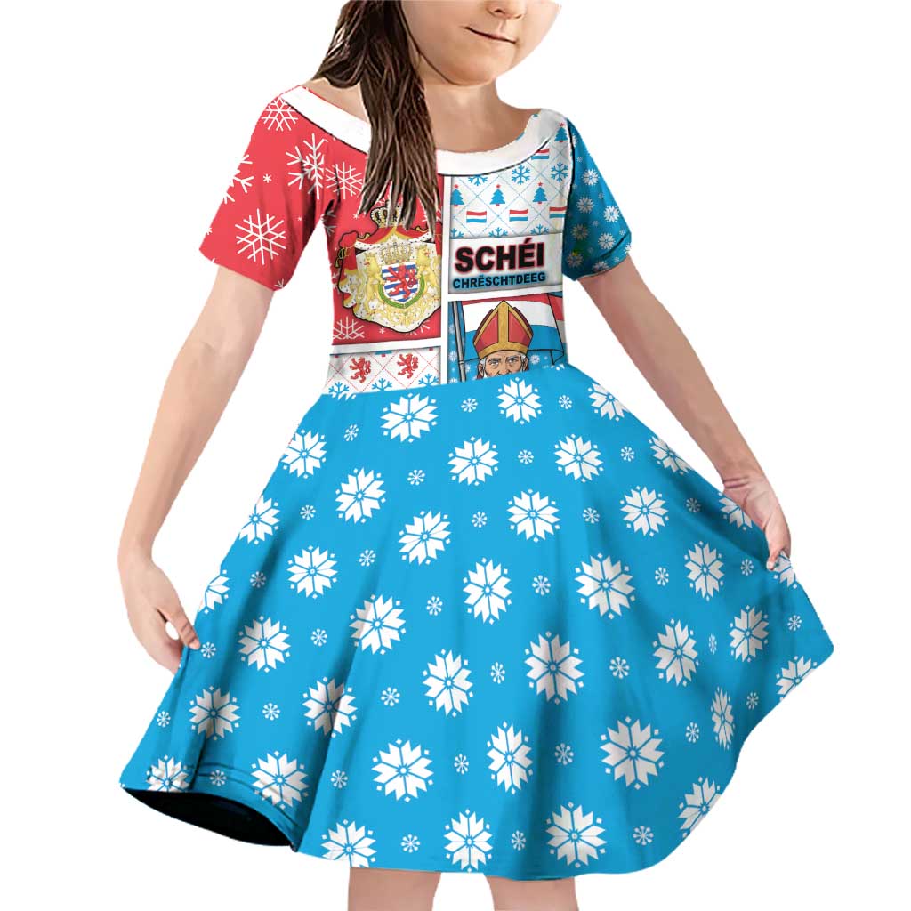Luxembourg Christmas Family Matching Off Shoulder Short Dress and Hawaiian Shirt Kleeschen With Xmas Patterns - Wonder Print Shop