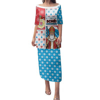 Luxembourg Christmas Family Matching Puletasi and Hawaiian Shirt Kleeschen With Xmas Patterns - Wonder Print Shop