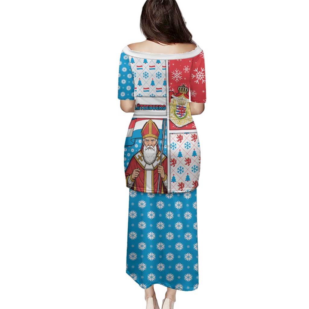 Luxembourg Christmas Family Matching Puletasi and Hawaiian Shirt Kleeschen With Xmas Patterns - Wonder Print Shop