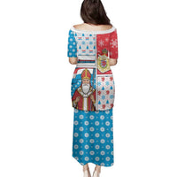 Luxembourg Christmas Family Matching Puletasi and Hawaiian Shirt Kleeschen With Xmas Patterns - Wonder Print Shop