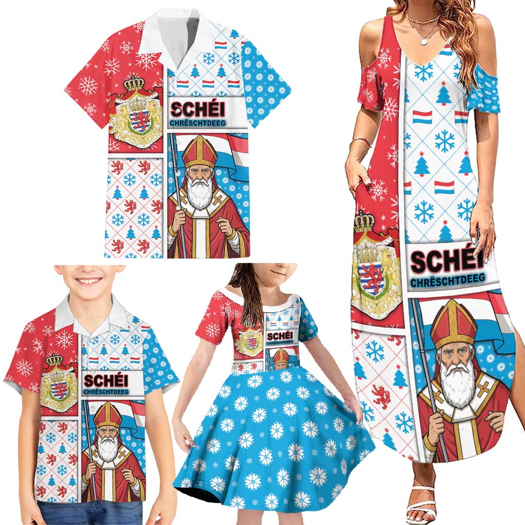 Luxembourg Christmas Family Matching Summer Maxi Dress and Hawaiian Shirt Kleeschen With Xmas Patterns - Wonder Print Shop