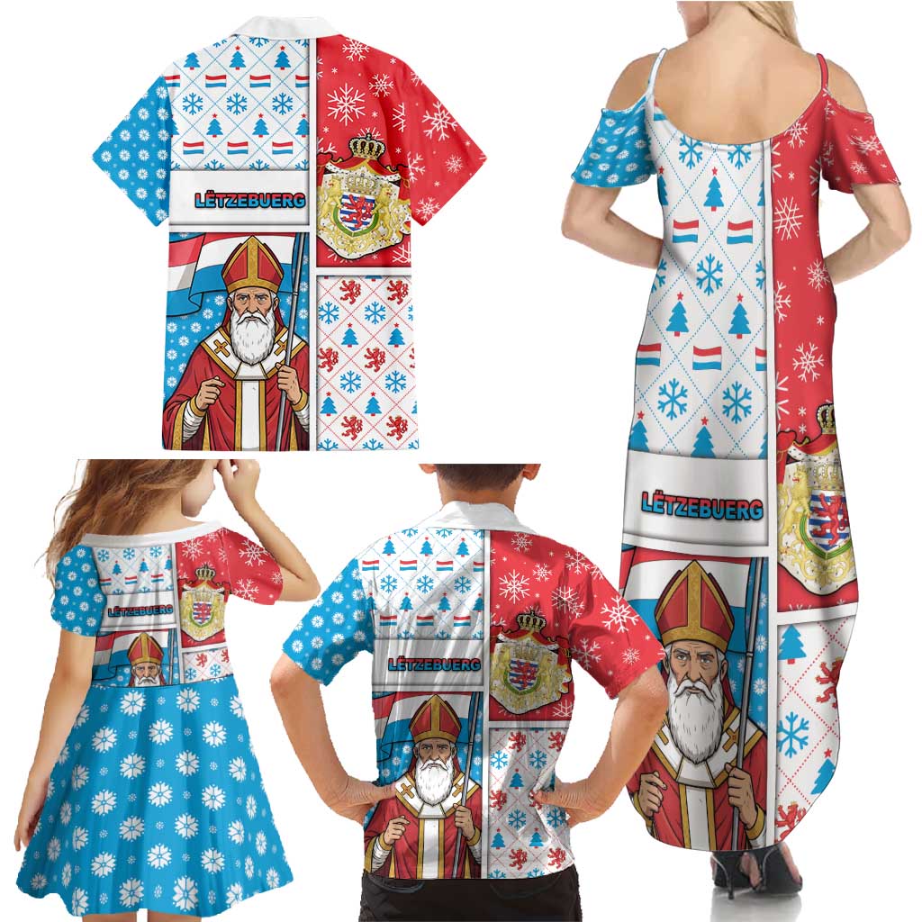 Luxembourg Christmas Family Matching Summer Maxi Dress and Hawaiian Shirt Kleeschen With Xmas Patterns - Wonder Print Shop