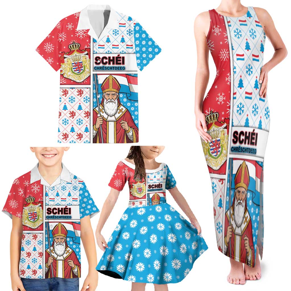 Luxembourg Christmas Family Matching Tank Maxi Dress and Hawaiian Shirt Kleeschen With Xmas Patterns - Wonder Print Shop