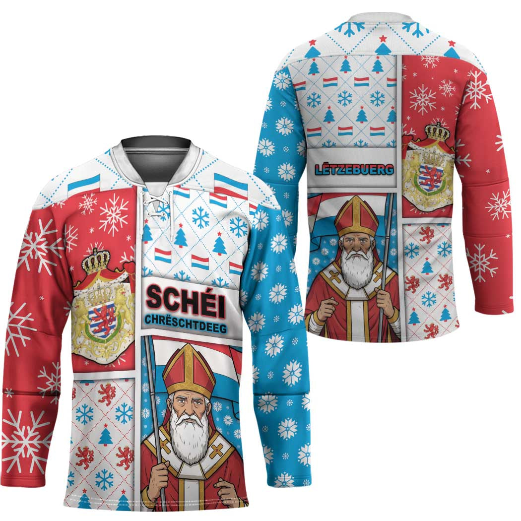 Luxembourg Christmas Hockey Jersey Kleeschen With Xmas Patterns - Wonder Print Shop