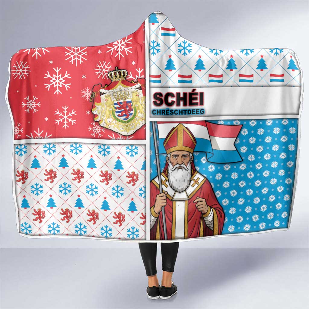 Luxembourg Christmas Hooded Blanket Kleeschen With Xmas Patterns - Wonder Print Shop
