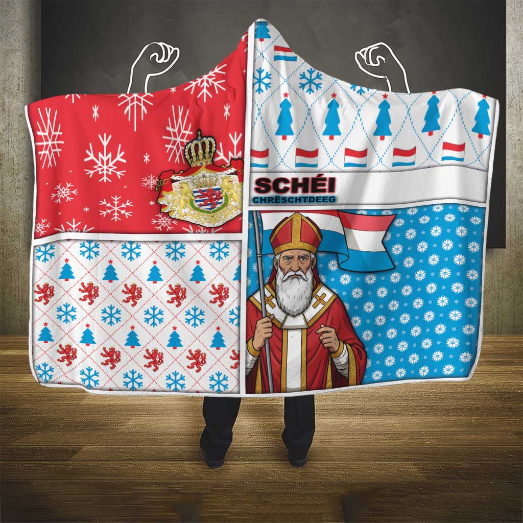 Luxembourg Christmas Hooded Blanket Kleeschen With Xmas Patterns - Wonder Print Shop