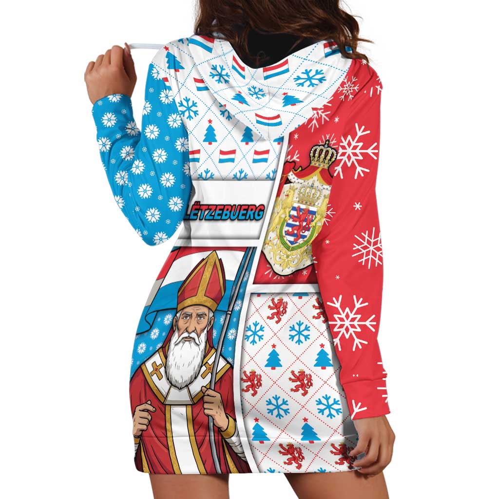Luxembourg Christmas Hoodie Dress Kleeschen With Xmas Patterns - Wonder Print Shop