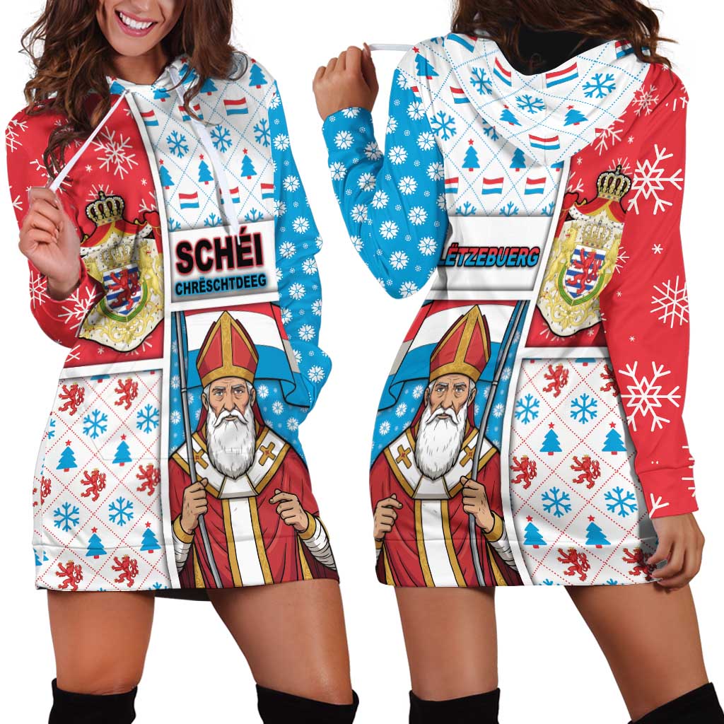 Luxembourg Christmas Hoodie Dress Kleeschen With Xmas Patterns - Wonder Print Shop
