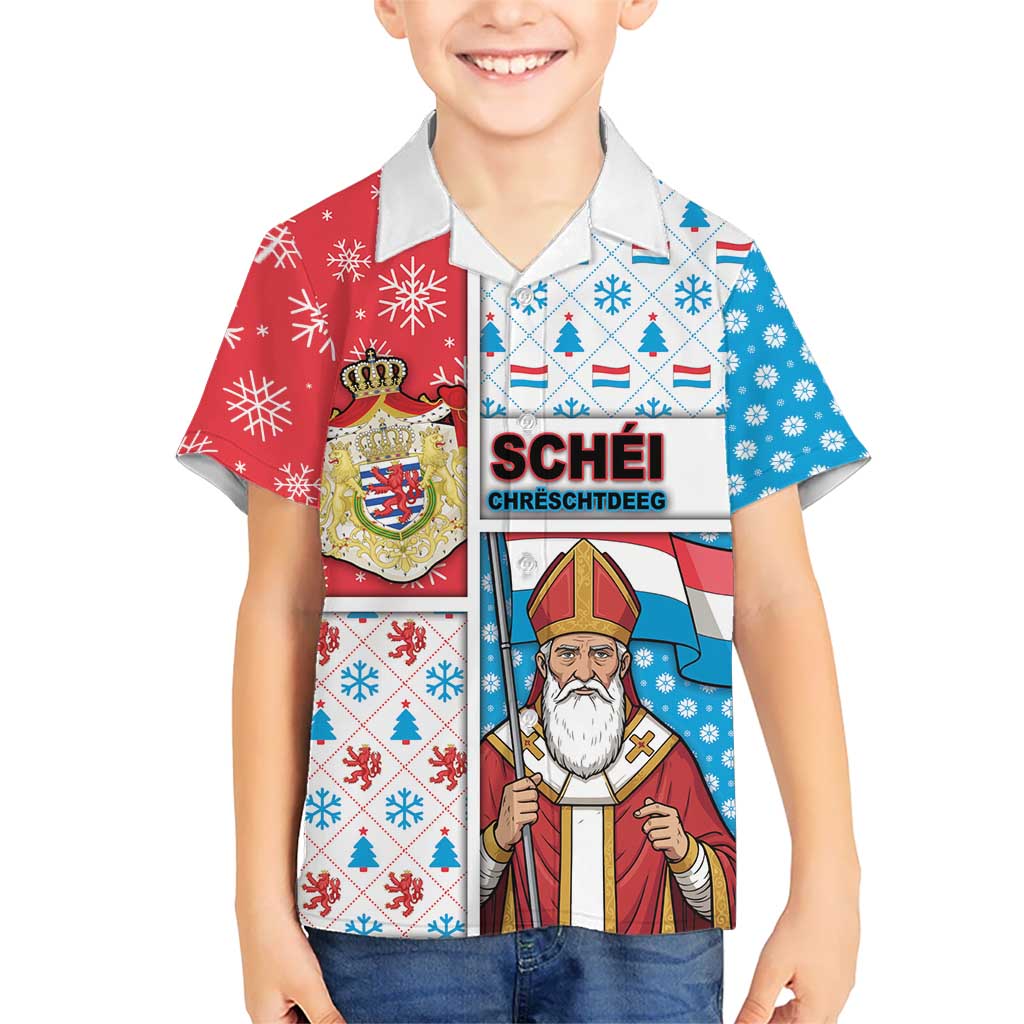 Luxembourg Christmas Kid Hawaiian Shirt Kleeschen With Xmas Patterns - Wonder Print Shop
