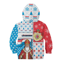 Luxembourg Christmas Kid Hoodie Kleeschen With Xmas Patterns - Wonder Print Shop