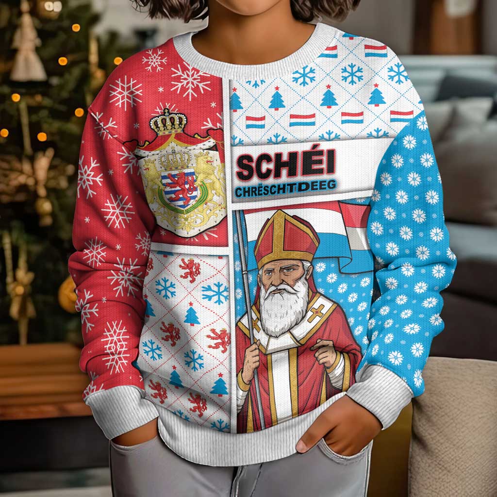 Luxembourg Christmas Kid Ugly Christmas Sweater Kleeschen With Xmas Patterns - Wonder Print Shop