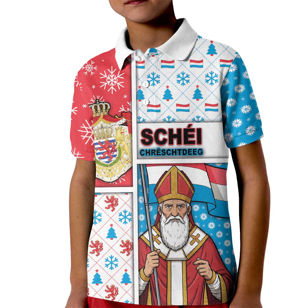 Luxembourg Christmas Kid Polo Shirt Kleeschen With Xmas Patterns - Wonder Print Shop