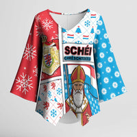 Luxembourg Christmas Kimono Sleeve Blouse Kleeschen With Xmas Patterns - Wonder Print Shop