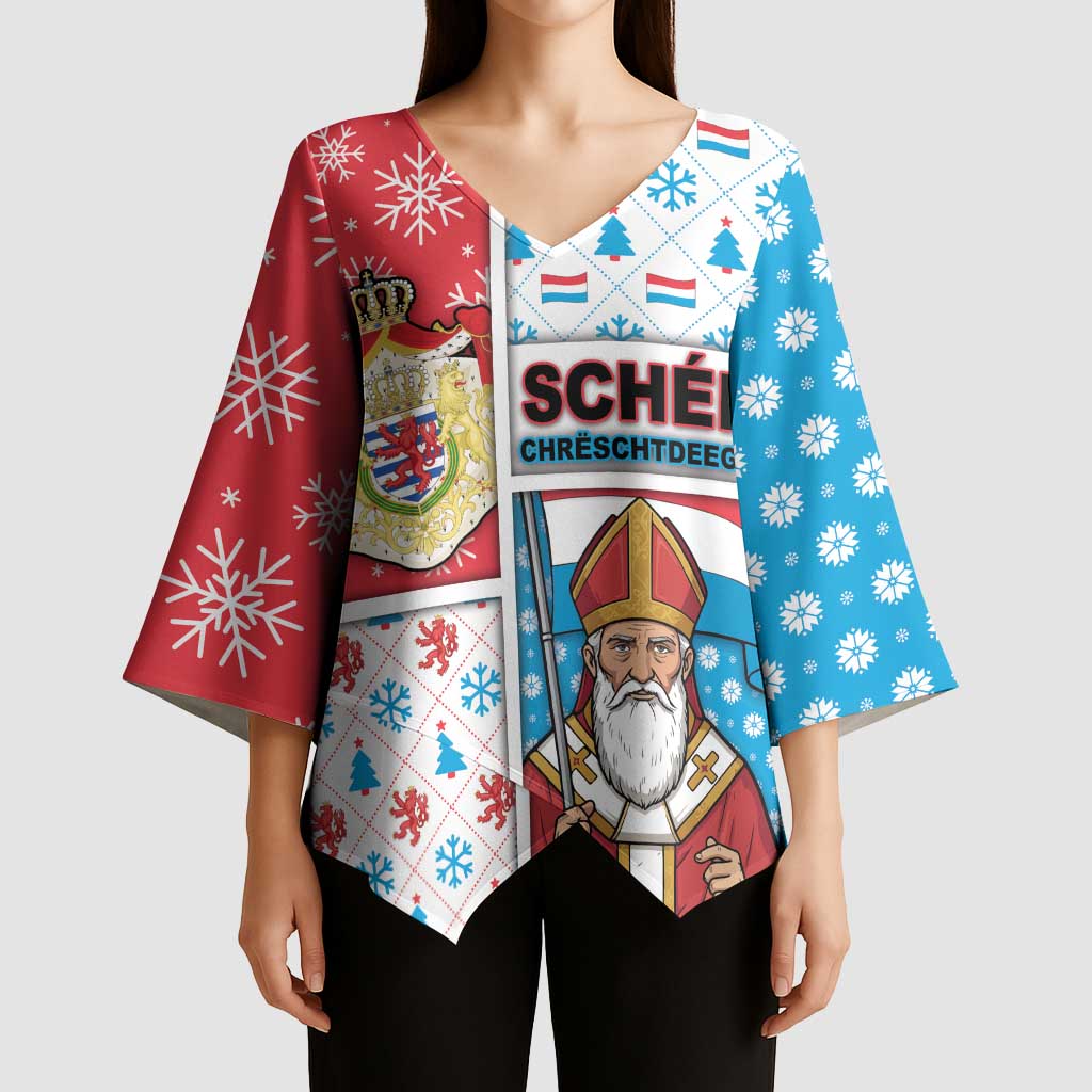 Luxembourg Christmas Kimono Sleeve Blouse Kleeschen With Xmas Patterns - Wonder Print Shop