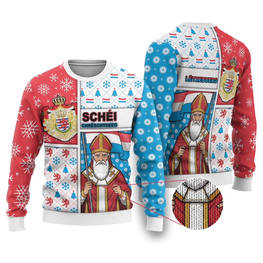 Luxembourg Christmas Ugly Christmas Sweater Kleeschen With Xmas Patterns - Wonder Print Shop
