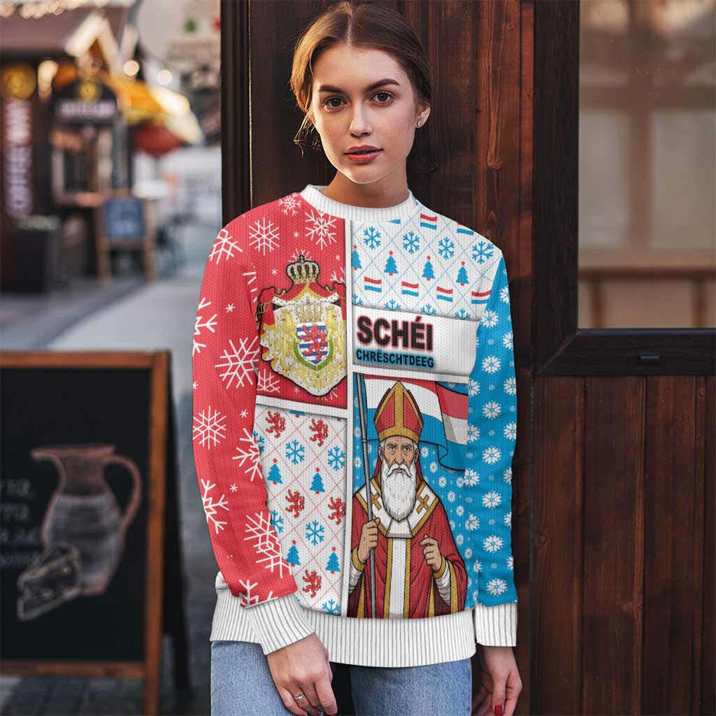 Luxembourg Christmas Ugly Christmas Sweater Kleeschen With Xmas Patterns - Wonder Print Shop