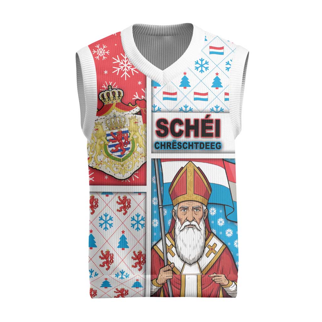 Luxembourg Christmas Knitted V-Neck Vest Kleeschen With Xmas Patterns - Wonder Print Shop