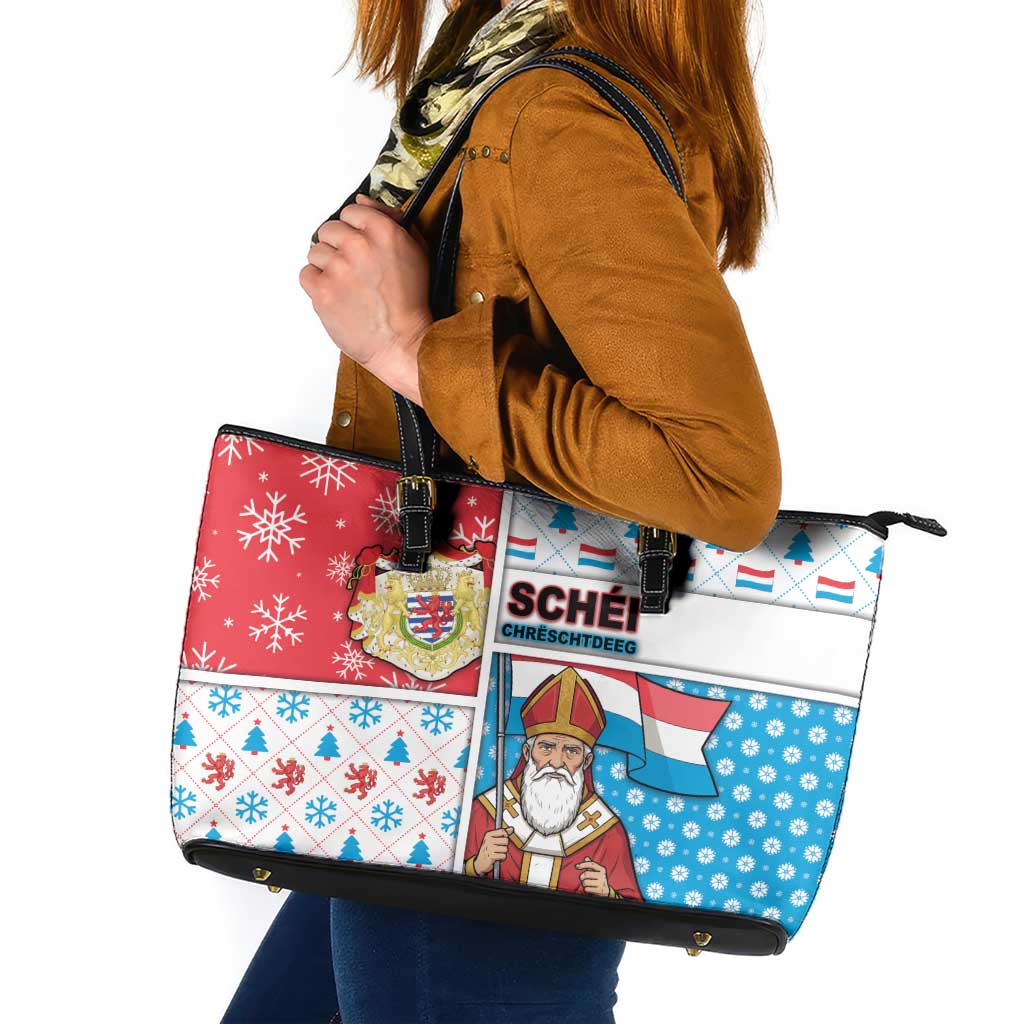 Luxembourg Christmas Leather Tote Bag Kleeschen With Xmas Patterns - Wonder Print Shop